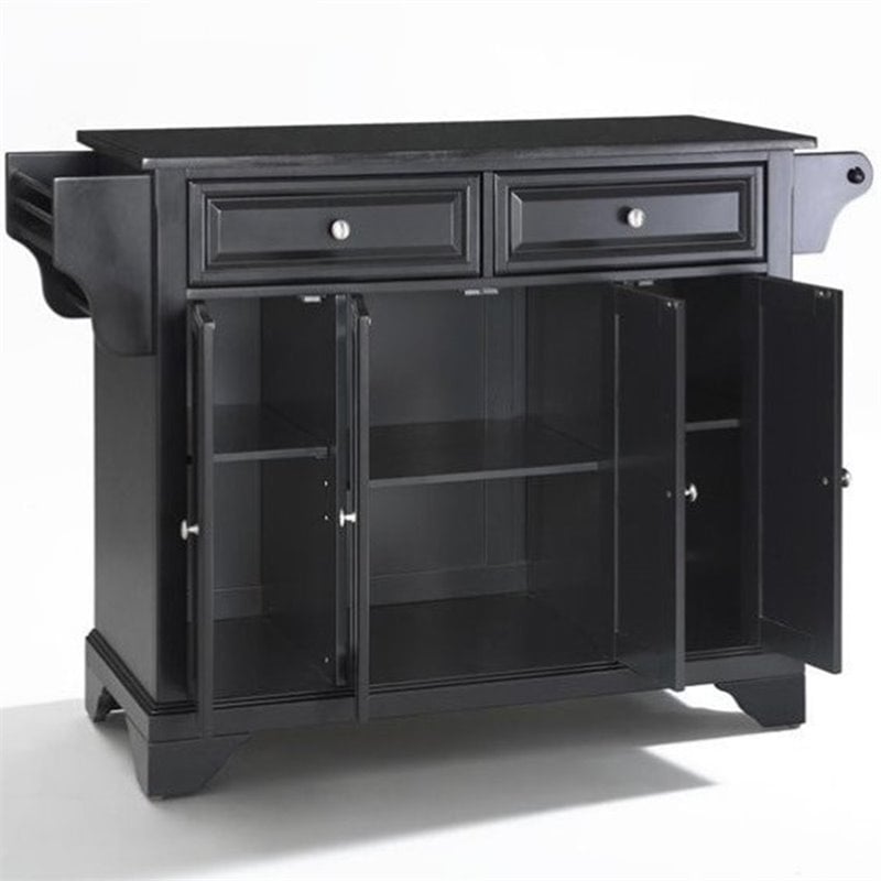 Pemberly Row Modern Solid Granite / Wood Kitchen Island in Black