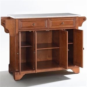 Pemberly Row Contemporary Wood Kitchen Island in Cherry & Silver