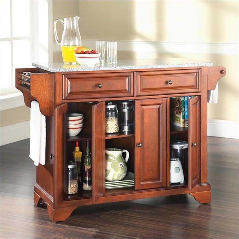 Pemberly Row Contemporary Wood Kitchen Island in Cherry & Gray