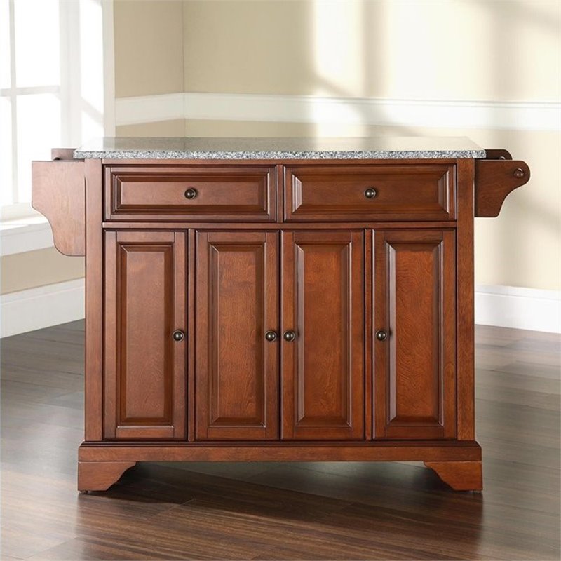 Pemberly Row Contemporary Wood Kitchen Island in Cherry & Gray