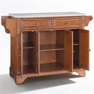 Pemberly Row Contemporary Wood Kitchen Island in Cherry & Gray