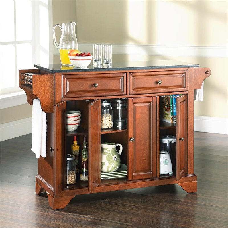 Pemberly Row Contemporary Wood Kitchen Island in Cherry & Black