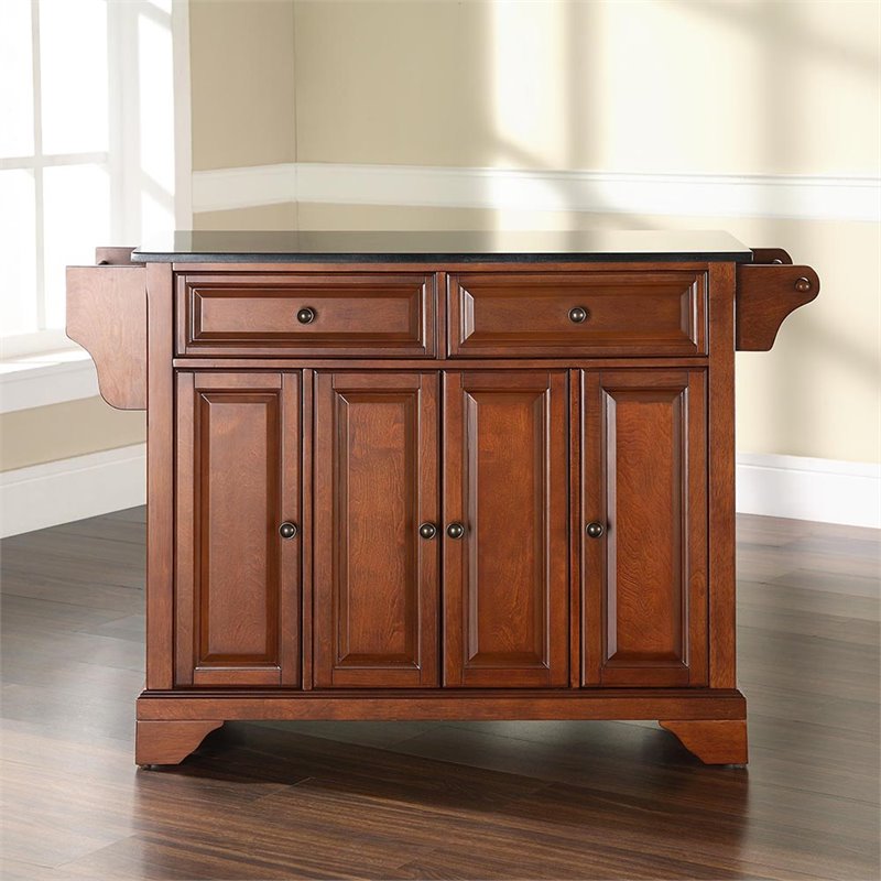 Pemberly Row Contemporary Wood Kitchen Island in Cherry & Black