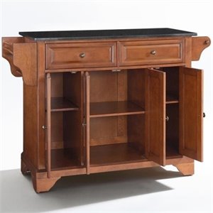 Pemberly Row Contemporary Wood Kitchen Island in Cherry & Black