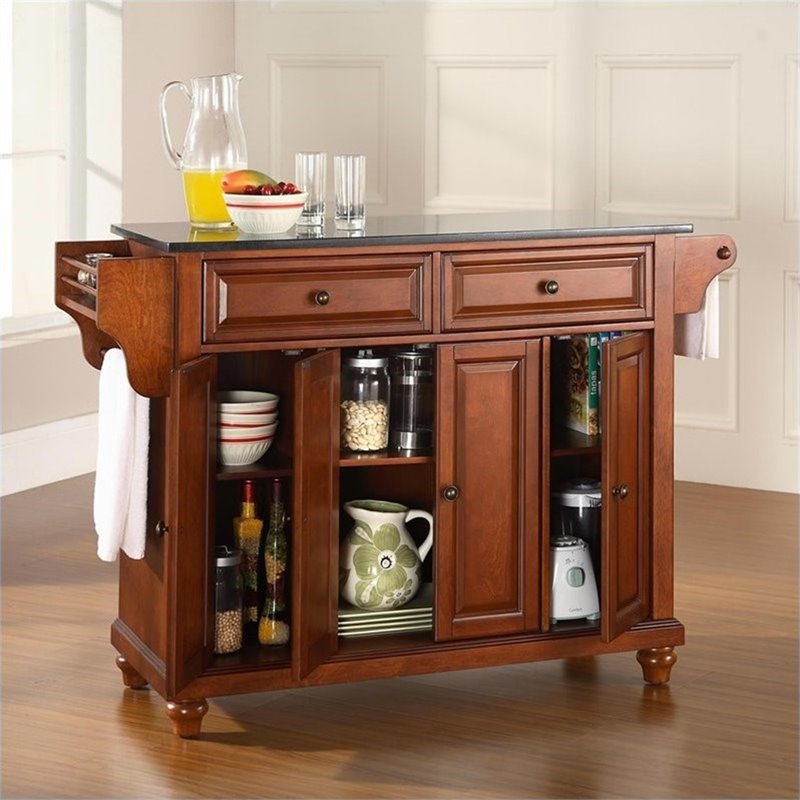 Pemberly Row Contemporary Wood Kitchen Island in Cherry / Black