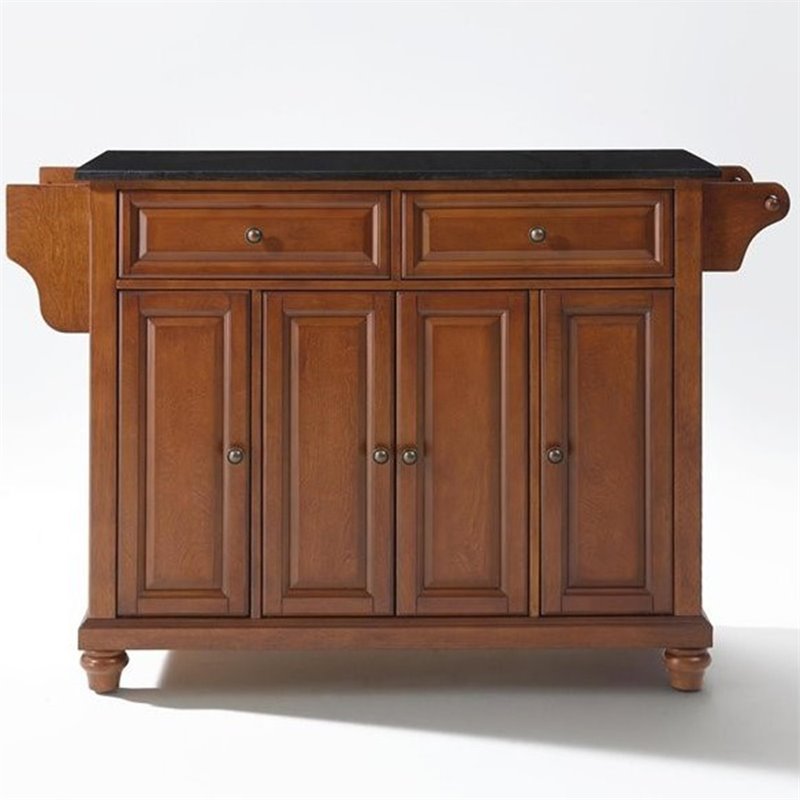 Pemberly Row Contemporary Wood Kitchen Island in Cherry / Black
