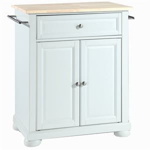 Pemberly Row Natural Wood Top Portable Kitchen Island in White