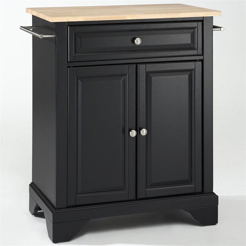 Pemberly Row Natural Wood Top Portable Kitchen Island in Black