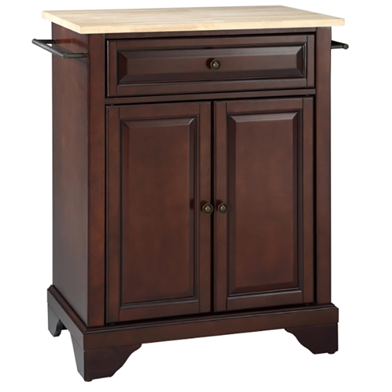 Pemberly Row Natural Wood Top Portable Kitchen Island in Mahogany