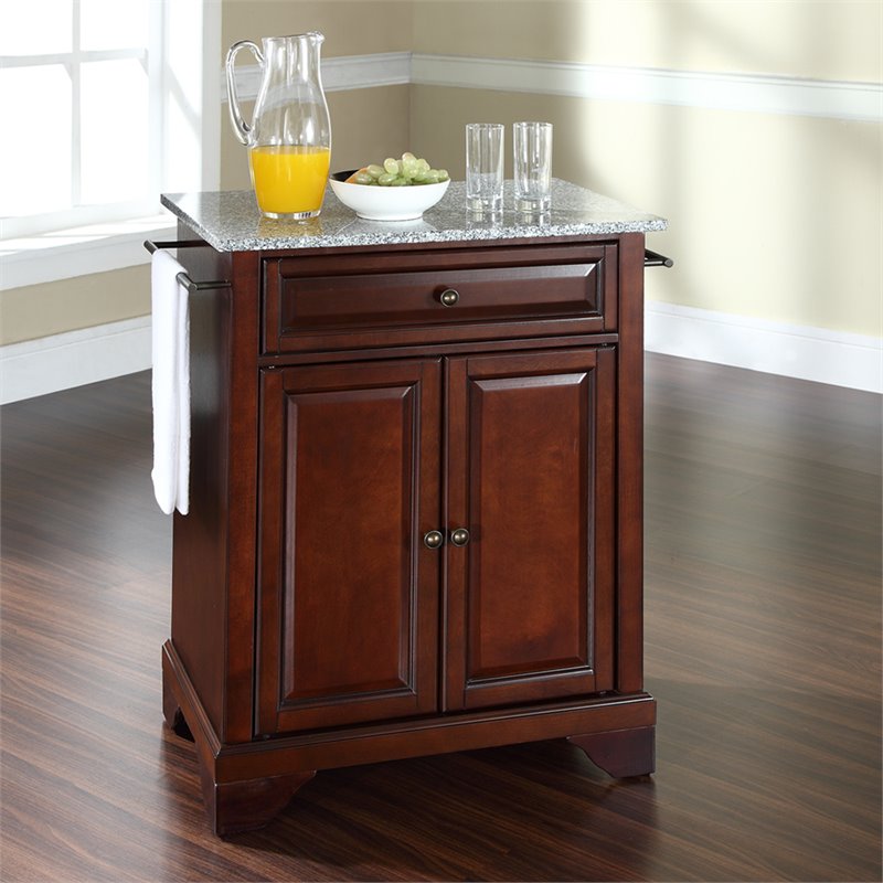 Pemberly Row Wood Portable Kitchen Island in Mahogany / Gray
