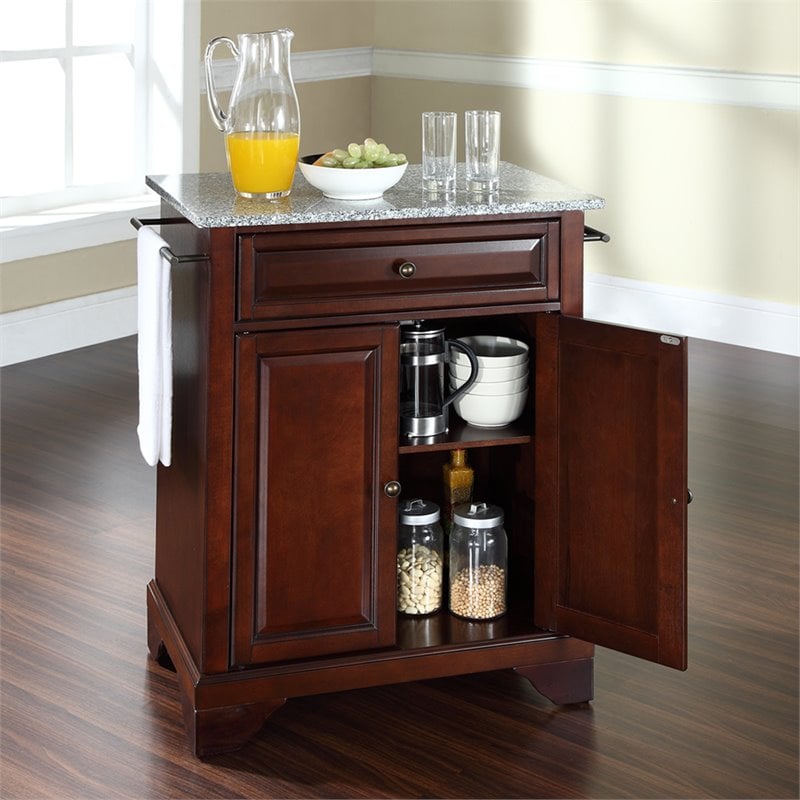 Pemberly Row Wood Portable Kitchen Island in Mahogany / Gray