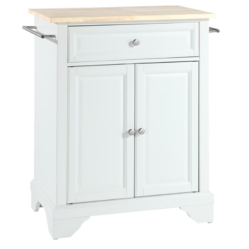 Pemberly Row Natural Wood Top Portable Kitchen Island in White