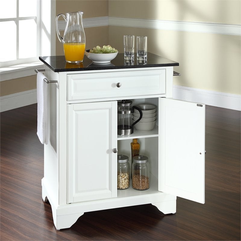 Pemberly Row Modern Wood Portable Kitchen Island in White / Black