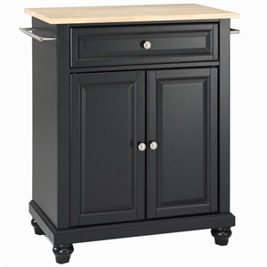 Pemberly Row Natural Wood Top Portable Kitchen Island in Black