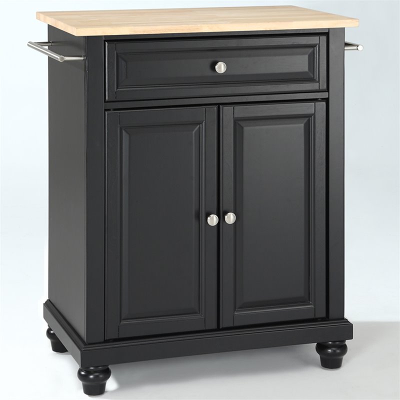 Pemberly Row Natural Wood Top Portable Kitchen Island in Black