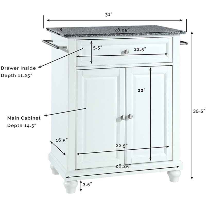 Pemberly Row Contemporary Wood Portable Kitchen Island in White
