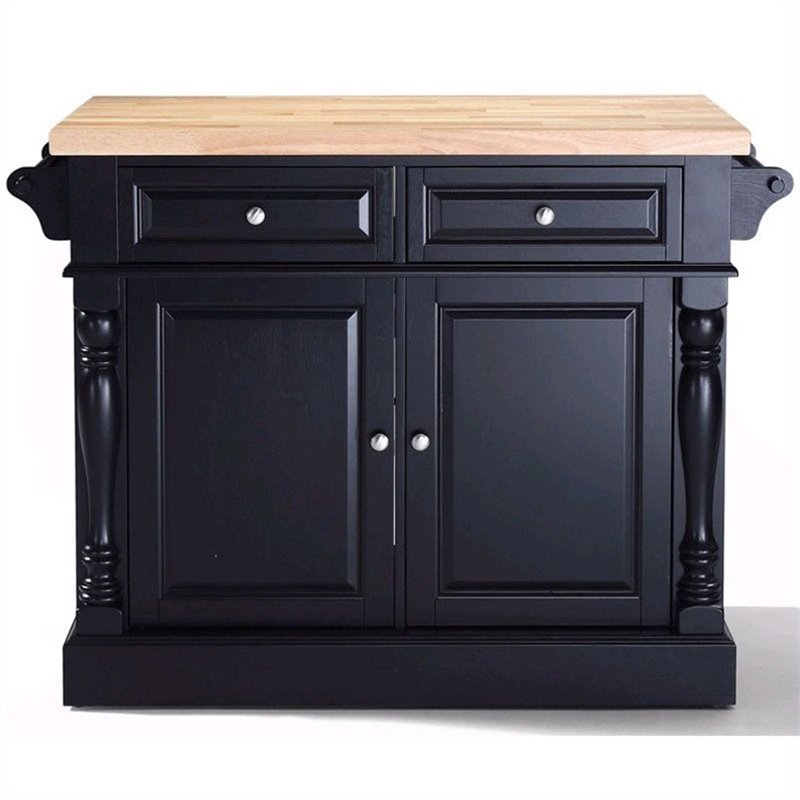 Pemberly Row Modern Wood Butcher Block Top Kitchen Island in Black