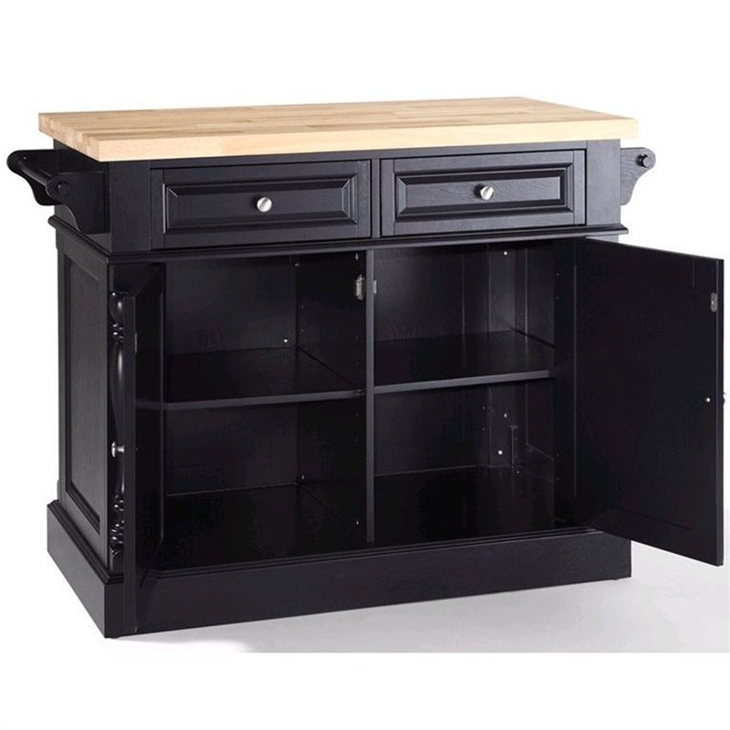 Pemberly Row Modern Wood Butcher Block Top Kitchen Island in Black