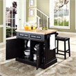 Pemberly Row Wood Kitchen Island with Saddle Stools in Black