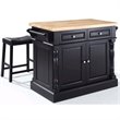 Pemberly Row Wood Kitchen Island with Saddle Stools in Black