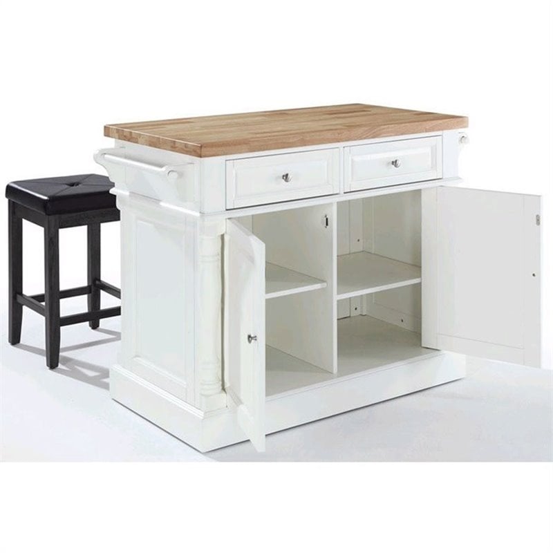 Pemberly Row Wood Kitchen Island with Square Stools in White