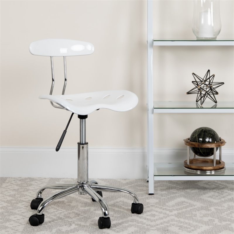 Pemberly Row Vibrant Computer Office Swivel Chair Seat in White and Chrome