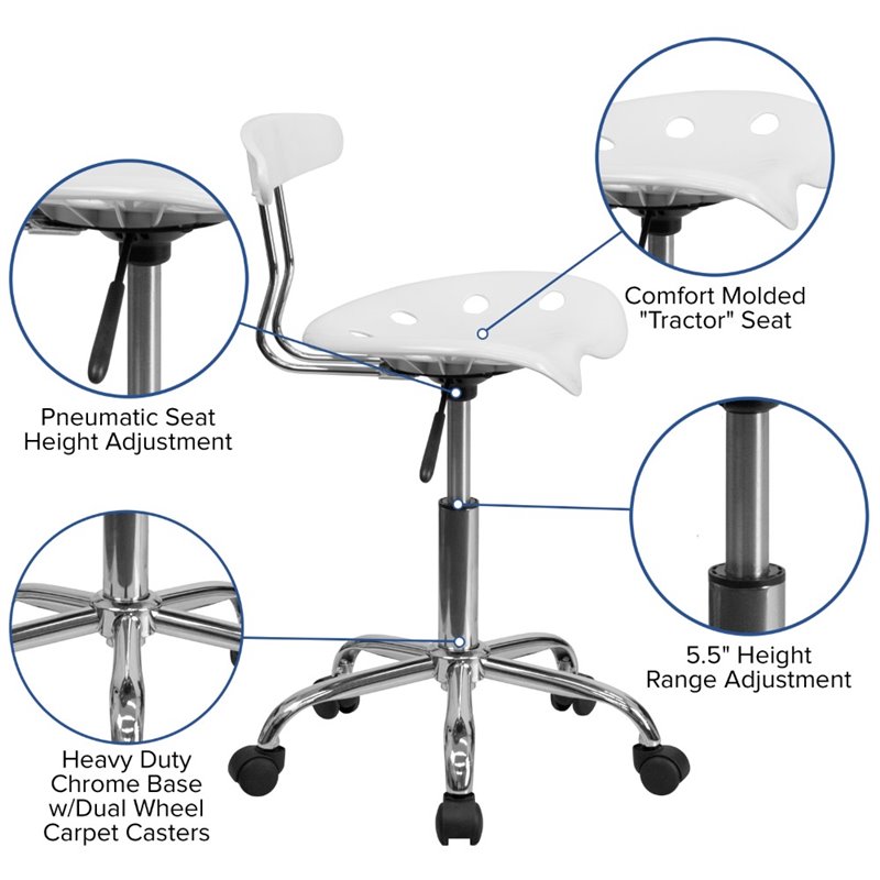 Pemberly Row Vibrant Computer Office Swivel Chair Seat in White and Chrome