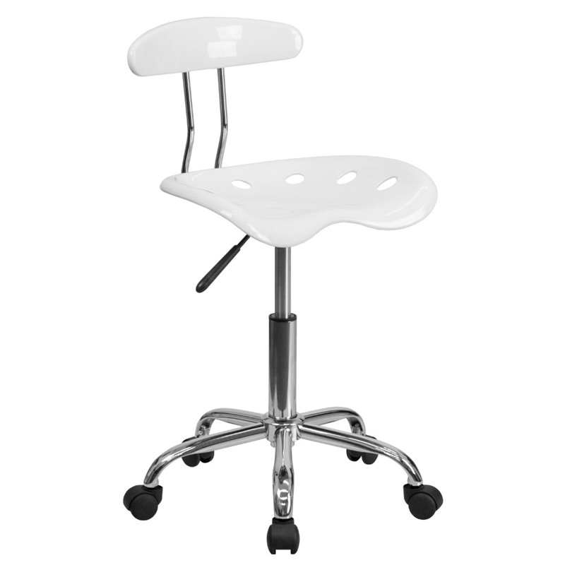 Pemberly Row Vibrant Computer Office Swivel Chair Seat in White and Chrome
