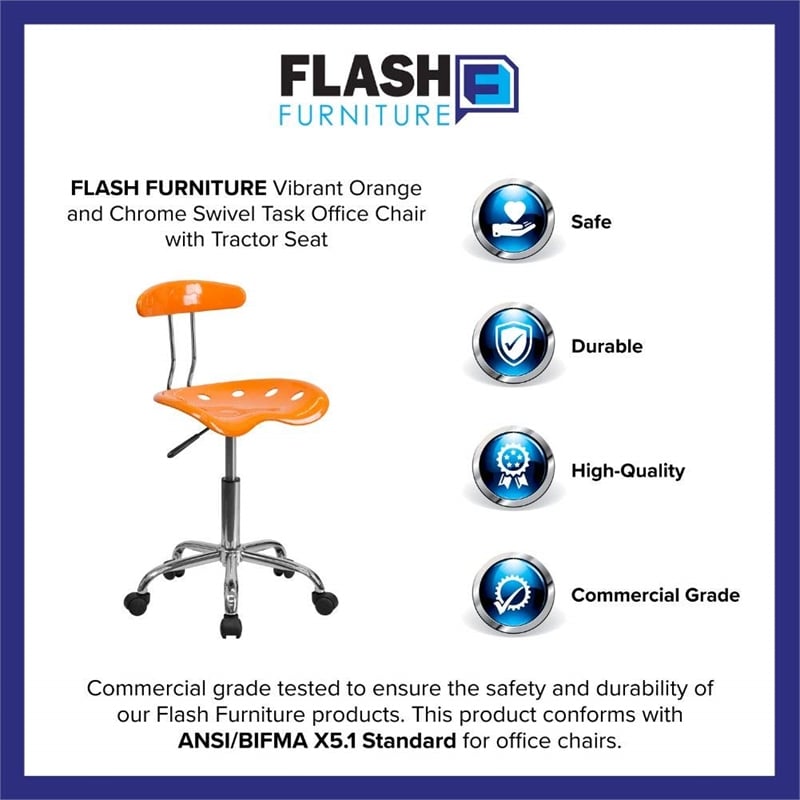 Pemberly Row Modern Vibrant Office Chair in Orange and Chrome