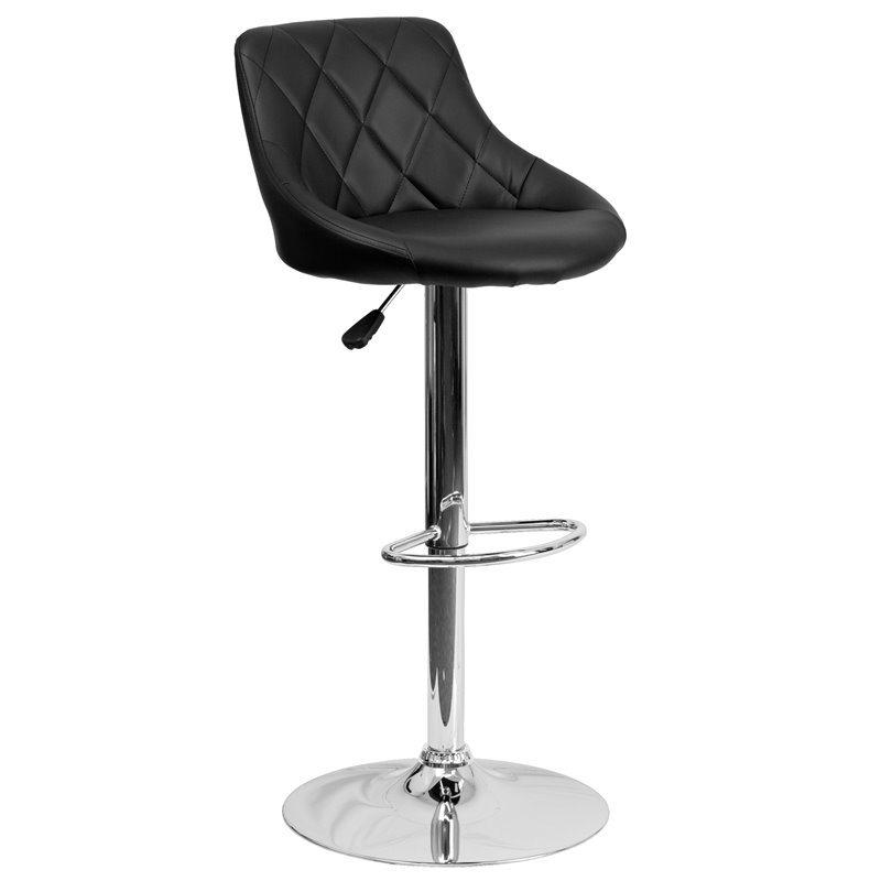 Pemberly Row Adjustable Quilted Bucket Seat Bar Stool in Black