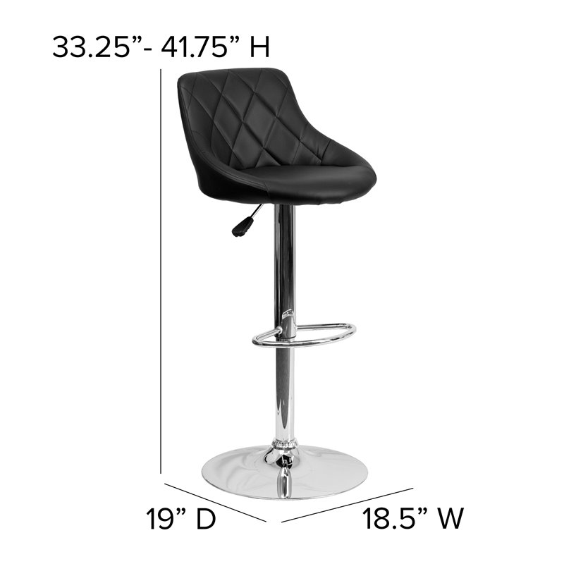 Pemberly Row Adjustable Quilted Bucket Seat Bar Stool in Black