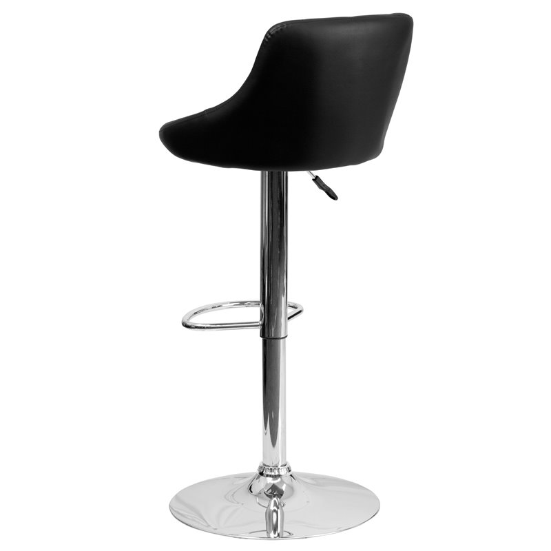 Pemberly Row Adjustable Quilted Bucket Seat Bar Stool in Black