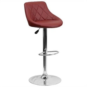 Pemberly Row Adjustable Quilted Bucket Seat Bar Stool in Burgundy