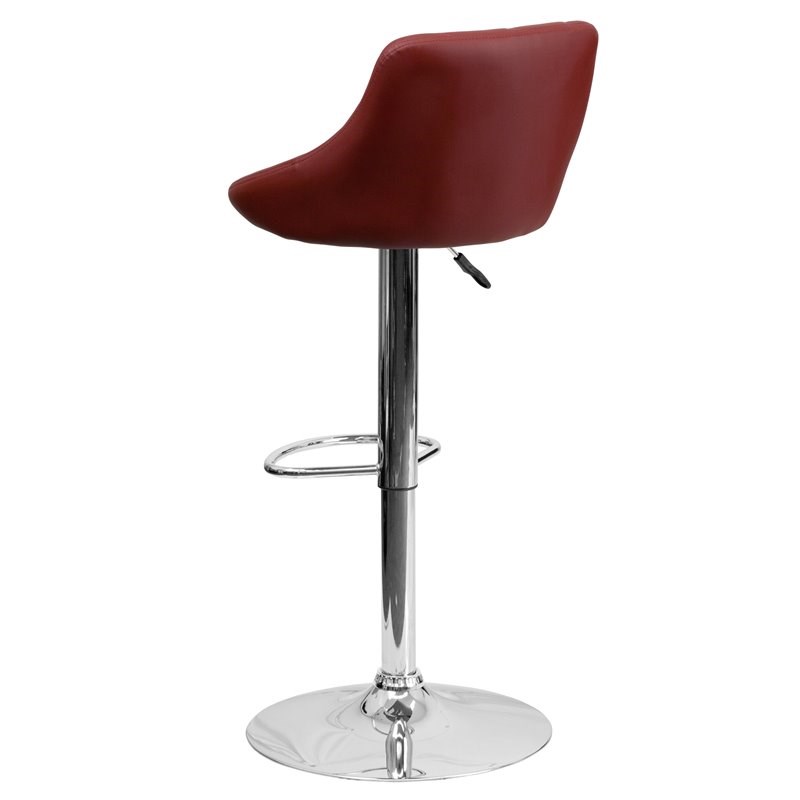 Pemberly Row Adjustable Quilted Bucket Seat Bar Stool in Burgundy