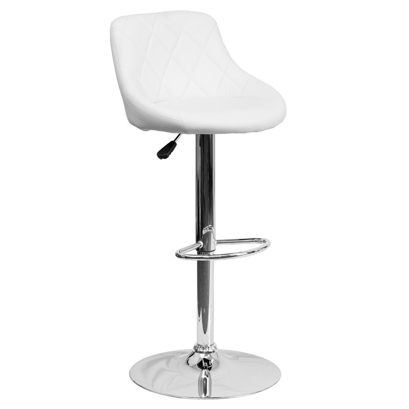 Pemberly Row Adjustable Quilted Bucket Seat Bar Stool in White