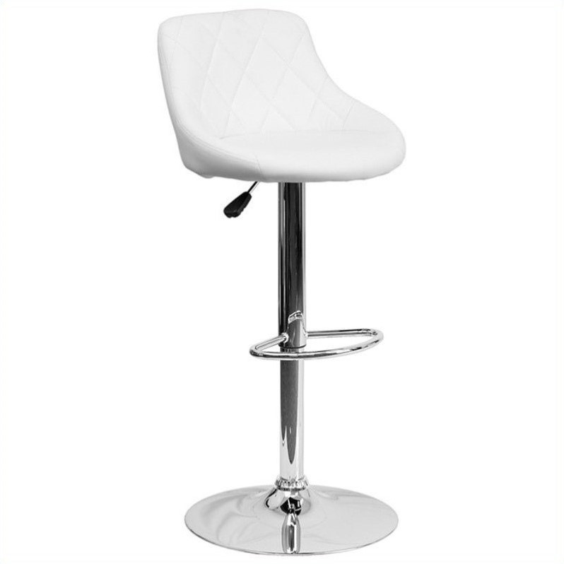 Pemberly Row Adjustable Quilted Bucket Seat Bar Stool in White