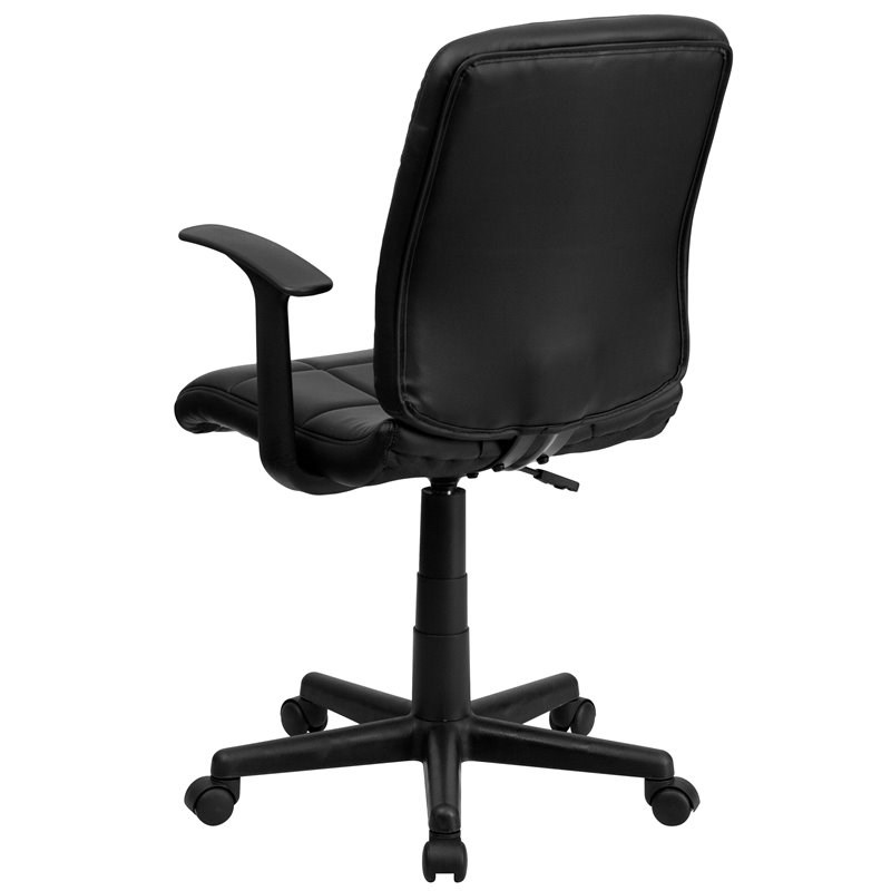 Pemberly Row Mid Back Quilted Office Swivel Chair with Arms in Black