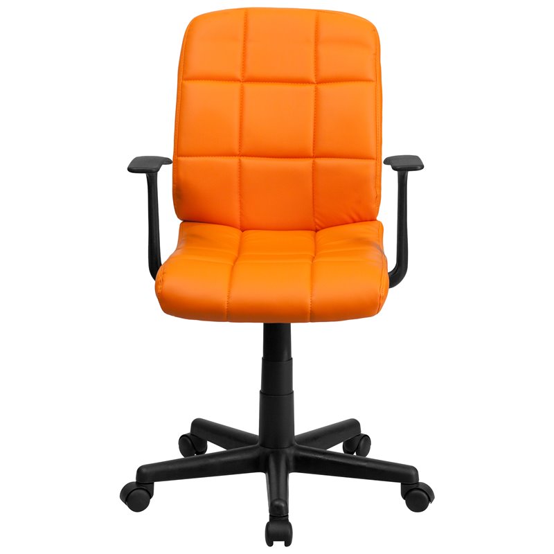 Pemberly Row Mid Back Quilted Office Swivel Chair with Arms in Orange