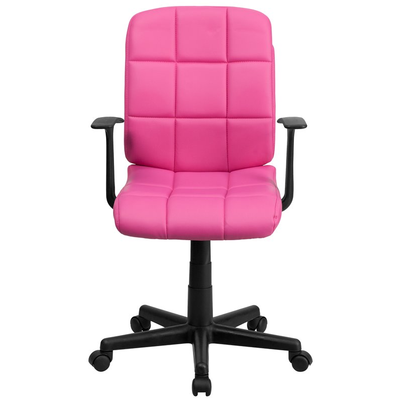 Pemberly Row Mid Back Quilted Office Swivel Chair with Arms in Pink