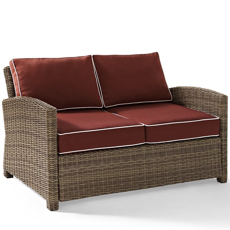Pemberly Row 2 Piece Fabric Patio Sofa Set in Brown / Sangria Red