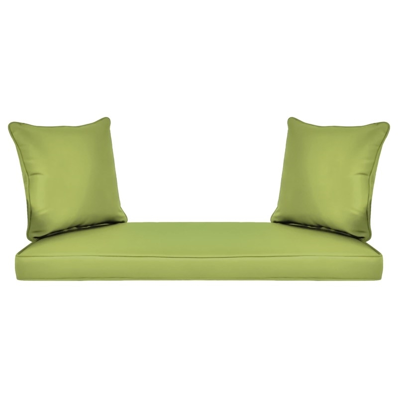 Pemberly Row Honey Resin Wicker Hanging Porch Swing with Cushion in Green