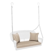 Pemberly Row Resin Wicker Porch Swing with Cushion in White and Tan