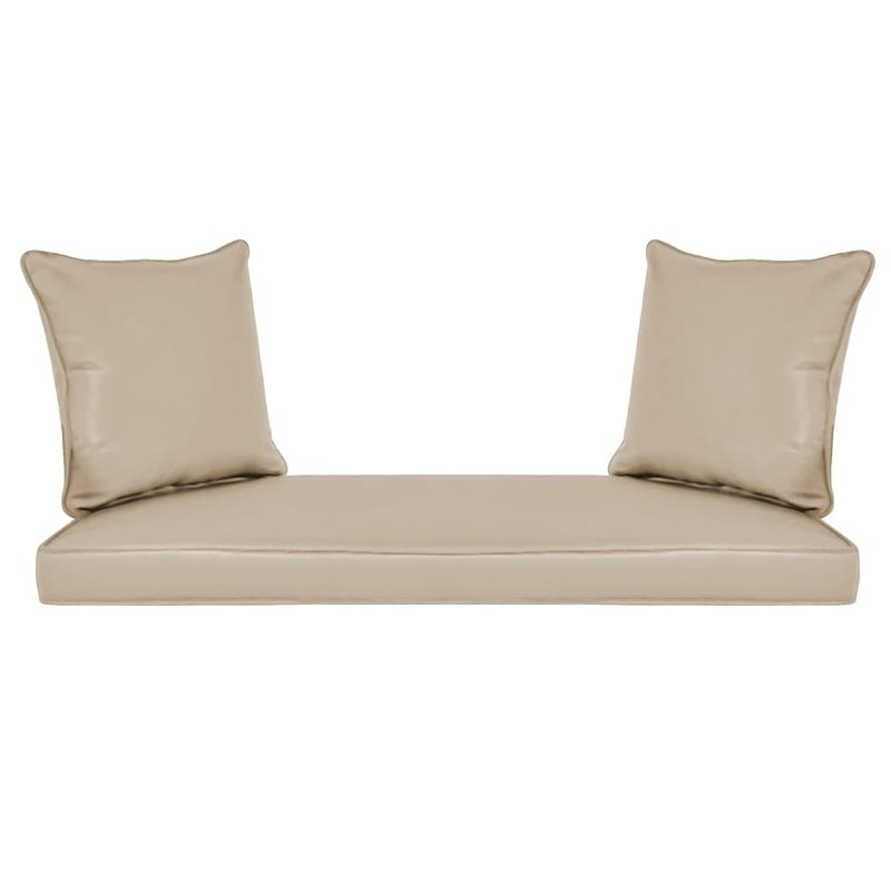 Pemberly Row Resin Wicker Porch Swing with Cushion in White and Tan