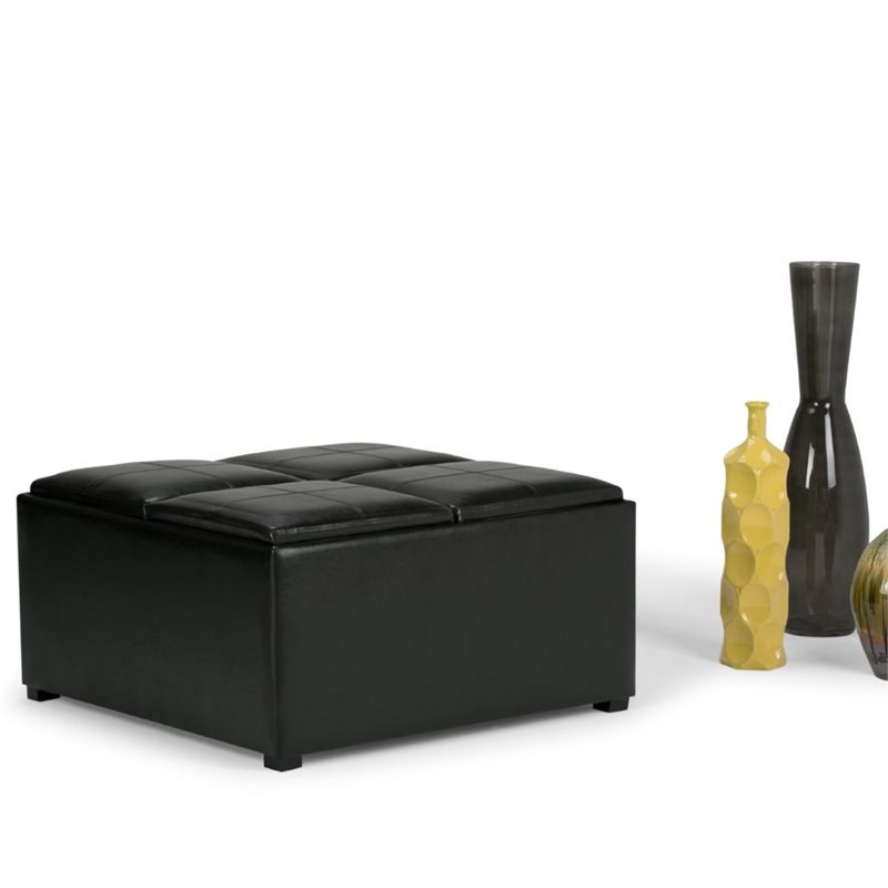 Pemberly Row Faux Leather Coffee Table Storage Ottoman in Midnight Black