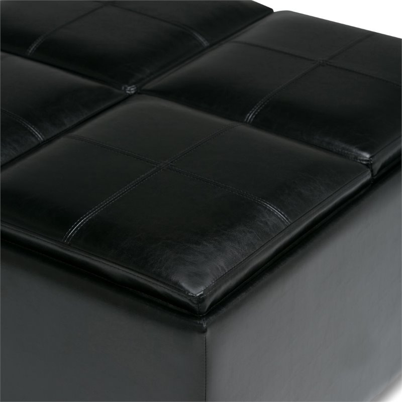 Pemberly Row Faux Leather Coffee Table Storage Ottoman in Midnight Black