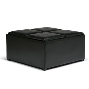 Pemberly Row Faux Leather Coffee Table Storage Ottoman in Midnight Black