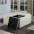 Pemberly Row Faux Leather Coffee Table Storage Ottoman in Cream