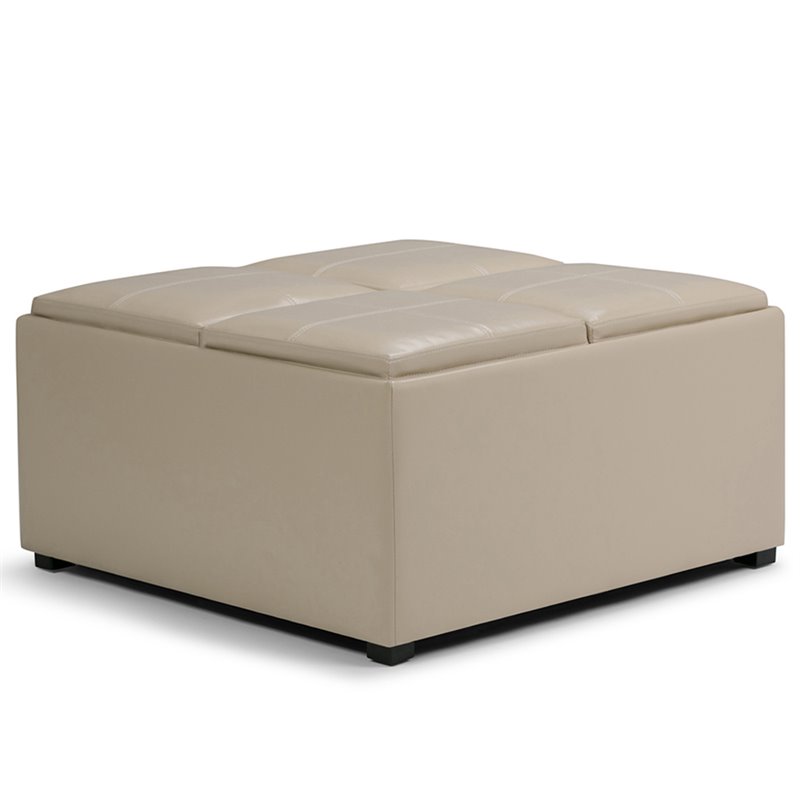 Pemberly Row Faux Leather Coffee Table Storage Ottoman in Cream