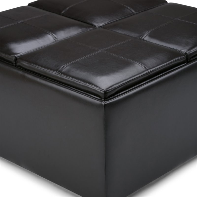 Pemberly Row Faux Leather Coffee Table Storage Ottoman in Tanners Brown