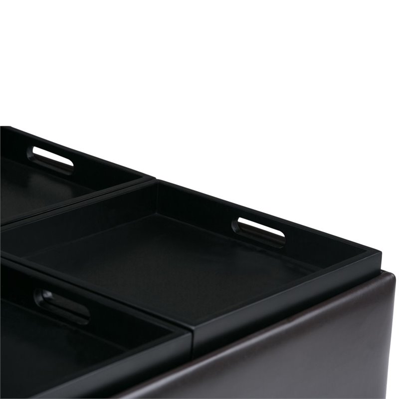 Pemberly Row Faux Leather Coffee Table Storage Ottoman in Tanners Brown